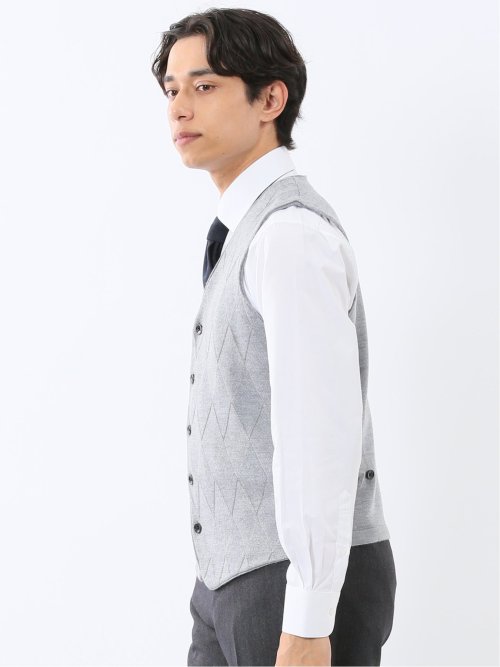 ウォッシャブル ウール混 ダイヤ柄 前開きベスト