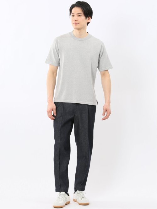 ウォッシャブル バンブーニット スロープネック 半袖ニット