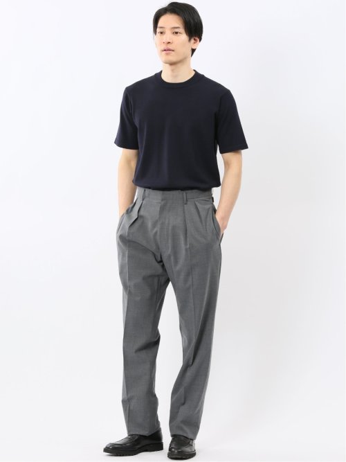 ウォッシャブル バンブーニット スロープネック 半袖ニット