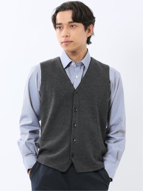 ウォッシャブル ウール混 ミラノリブ 前開きベスト