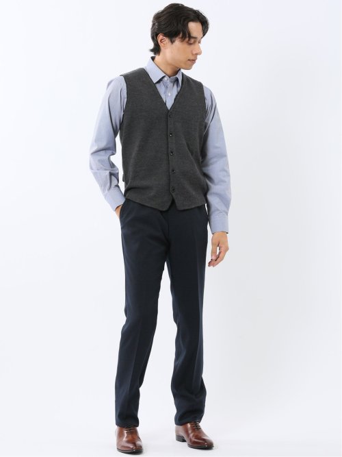 ウォッシャブル ウール混 ミラノリブ 前開きベスト