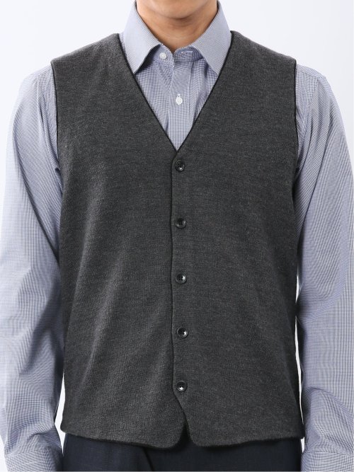 ウォッシャブル ウール混 ミラノリブ 前開きベスト