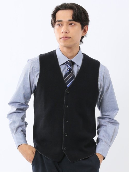 ウォッシャブル ウール混 ミラノリブ 前開きベスト