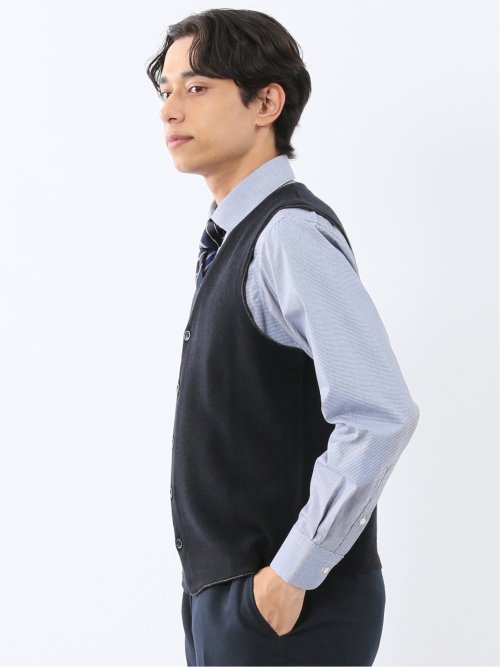 ウォッシャブル ウール混 ミラノリブ 前開きベスト