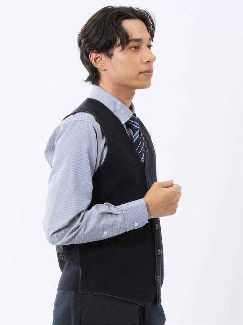 ウォッシャブル ウール混 ミラノリブ 前開きベスト