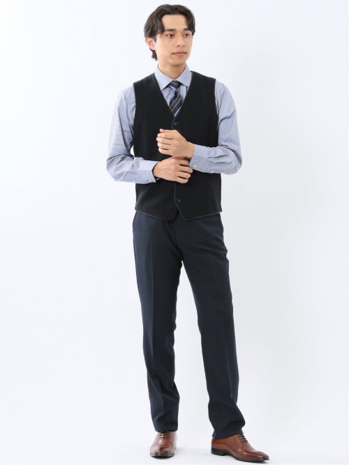 ウォッシャブル ウール混 ミラノリブ 前開きベスト