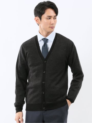 ウォッシャブル ウール混カルゼ柄 ニットカーディガン