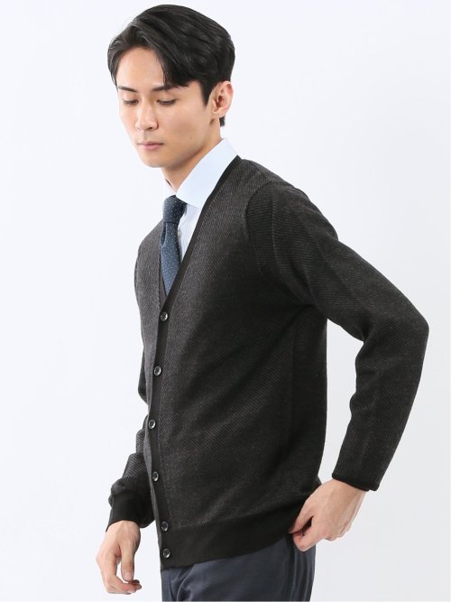 ウォッシャブル ウール混カルゼ柄 ニットカーディガン