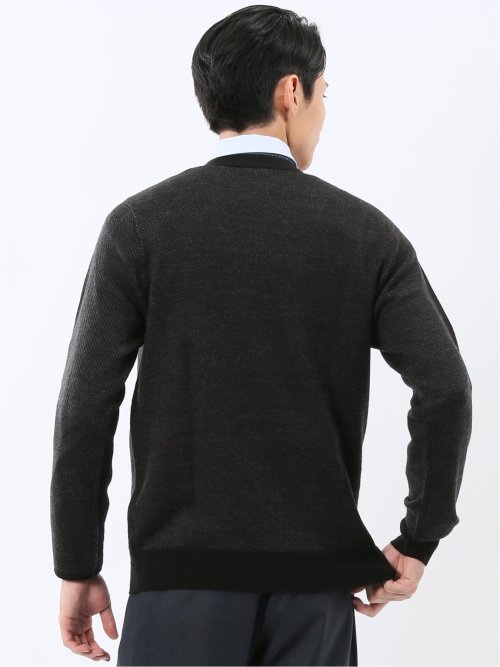 ウォッシャブル ウール混カルゼ柄 ニットカーディガン