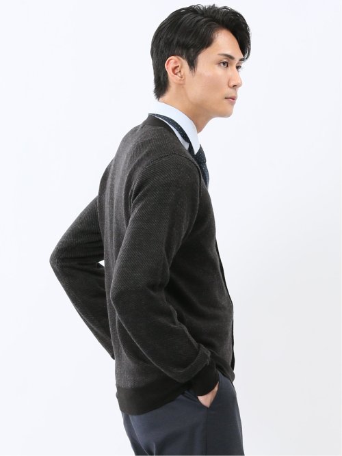 ウォッシャブル ウール混カルゼ柄 ニットカーディガン