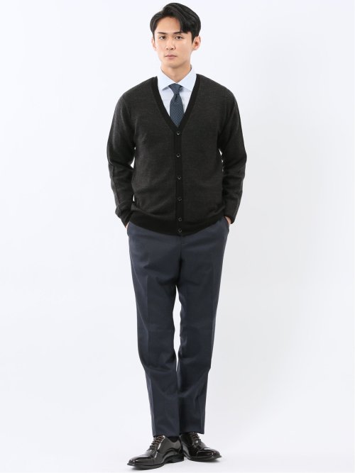 ウォッシャブル ウール混カルゼ柄 ニットカーディガン