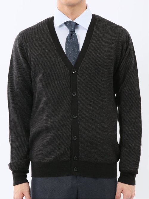 ウォッシャブル ウール混カルゼ柄 ニットカーディガン