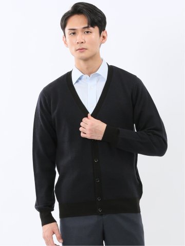 ウォッシャブル ウール混カルゼ柄 ニットカーディガン