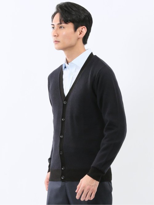 ウォッシャブル ウール混カルゼ柄 ニットカーディガン