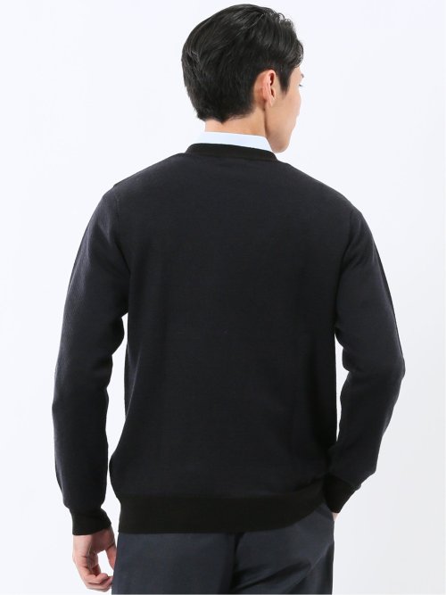 ウォッシャブル ウール混カルゼ柄 ニットカーディガン