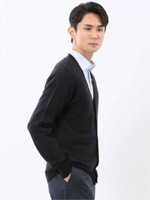 ウォッシャブル ウール混カルゼ柄 ニットカーディガン