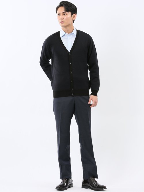 ウォッシャブル ウール混カルゼ柄 ニットカーディガン