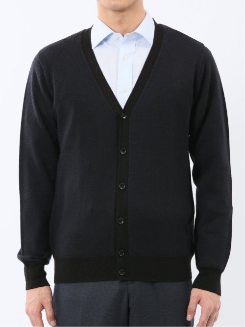 ウォッシャブル ウール混カルゼ柄 ニットカーディガン