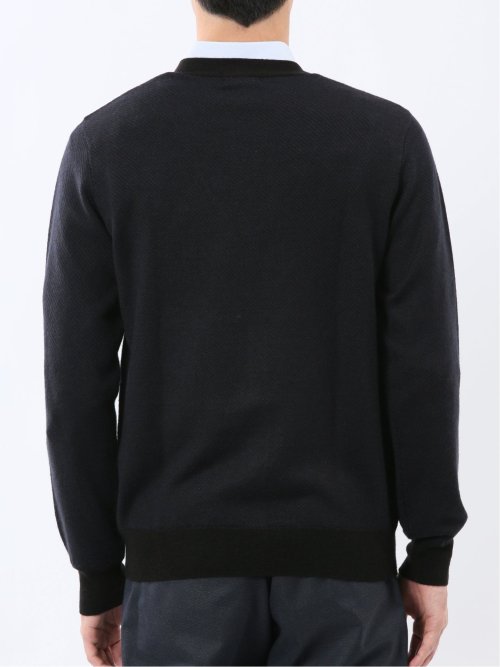 ウォッシャブル ウール混カルゼ柄 ニットカーディガン