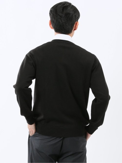 ウォッシャブル ウール混ダイヤ柄 ニットカーディガン