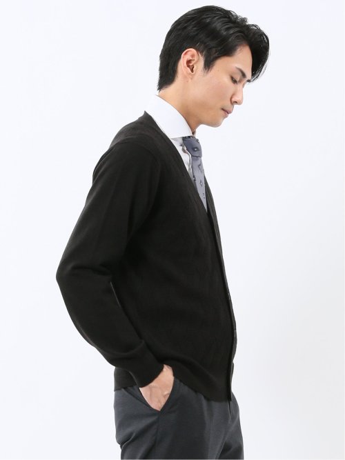 ウォッシャブル ウール混ダイヤ柄 ニットカーディガン