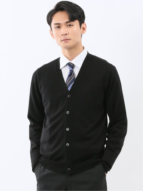 ウォッシャブル ウール混天竺 ニットカーディガン(M 05黒): トップス