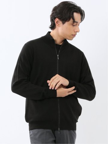ウォッシャブル ウール混 スタンドフルジップ カーディガン