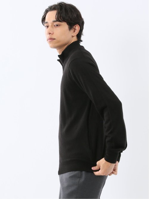 ウォッシャブル ウール混 スタンドフルジップ カーディガン