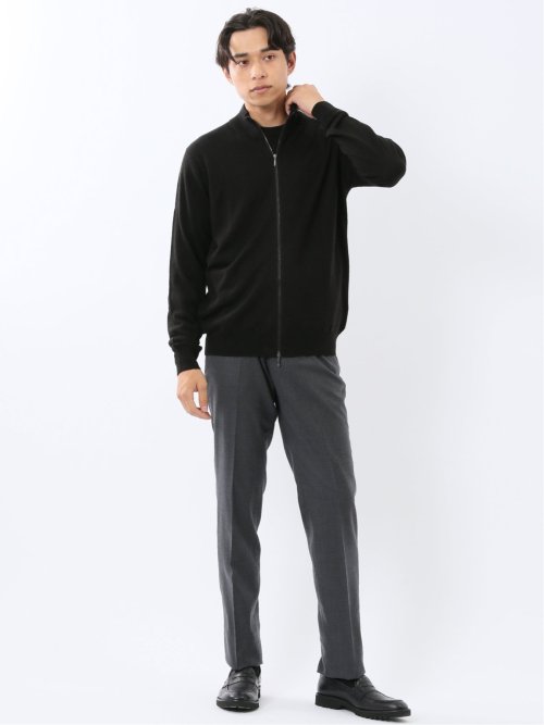 ウォッシャブル ウール混 スタンドフルジップ カーディガン