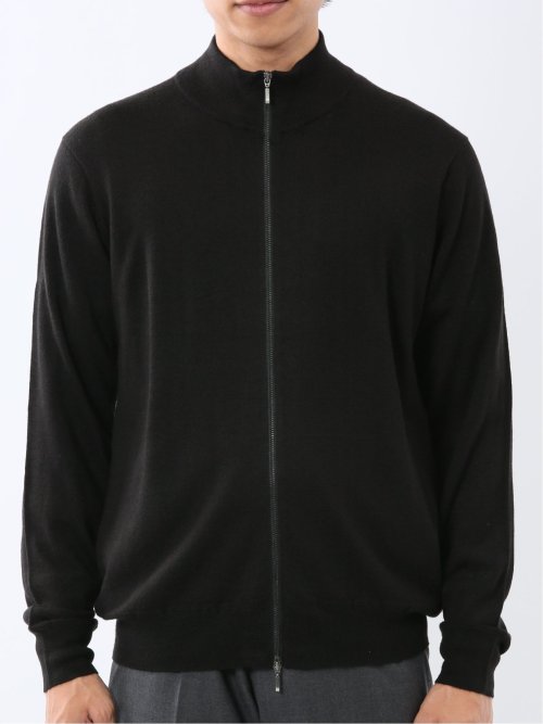 ウォッシャブル ウール混 スタンドフルジップ カーディガン