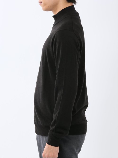 ウォッシャブル ウール混 スタンドフルジップ カーディガン