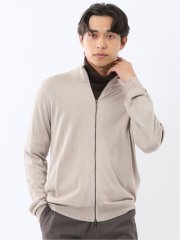 ウォッシャブル ウール混 スタンドフルジップ カーディガン