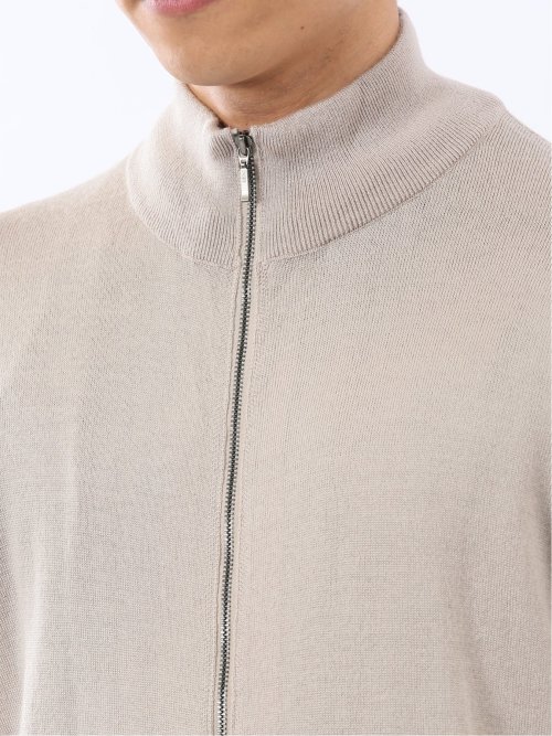 ウォッシャブル ウール混 スタンドフルジップ カーディガン