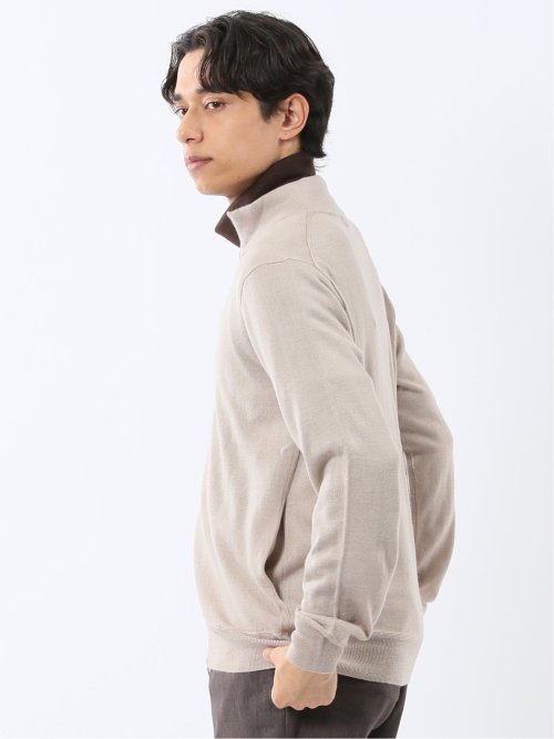 ウォッシャブル ウール混 スタンドフルジップ カーディガン