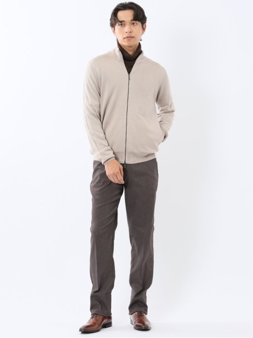 ウォッシャブル ウール混 スタンドフルジップ カーディガン