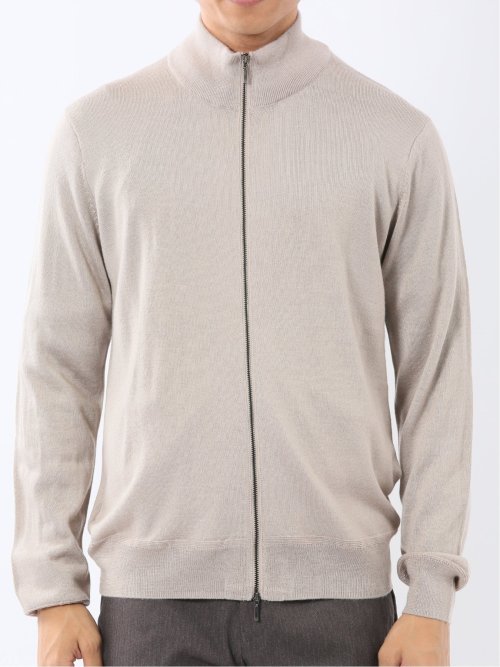 ウォッシャブル ウール混 スタンドフルジップ カーディガン