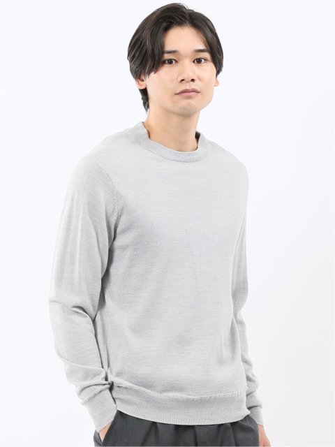 ウォッシャブル ウール混 スロープネックニット