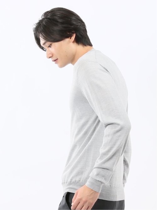 ウォッシャブル ウール混 スロープネックニット