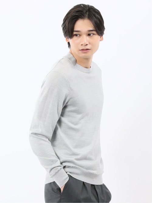 ウォッシャブル ウール混 スロープネックニット