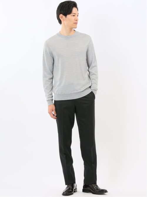 ウォッシャブル ウール混 スロープネックニット