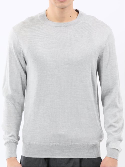 ウォッシャブル ウール混 スロープネックニット