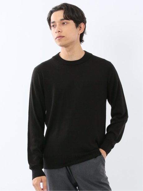 ウォッシャブル ウール混 スロープネックニット