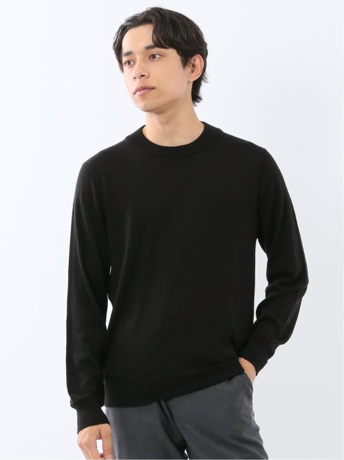 ウォッシャブル ウール混 スロープネックニット