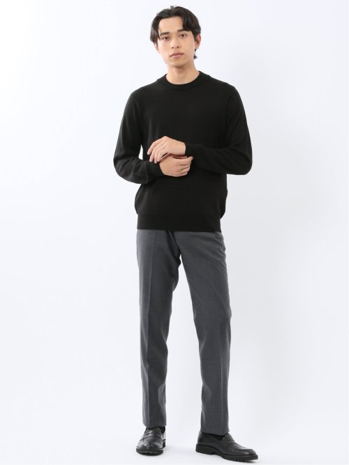 ウォッシャブル ウール混 スロープネックニット