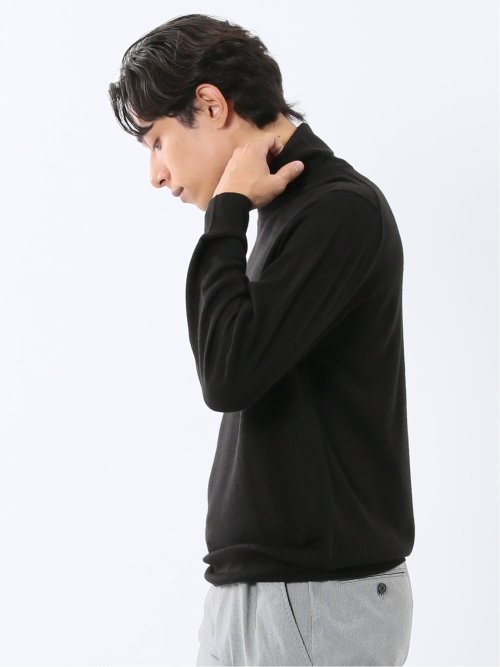 ウォッシャブル ウール混 タートルネックニット