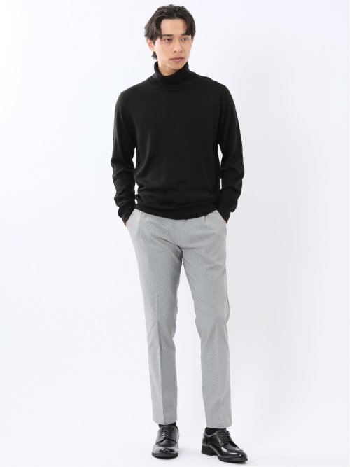 ウォッシャブル ウール混 タートルネックニット