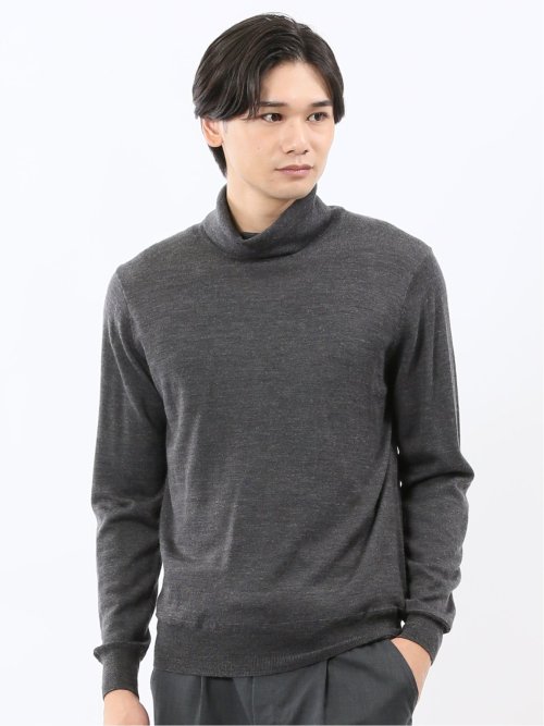 ウォッシャブル ウール混 タートルネックニット