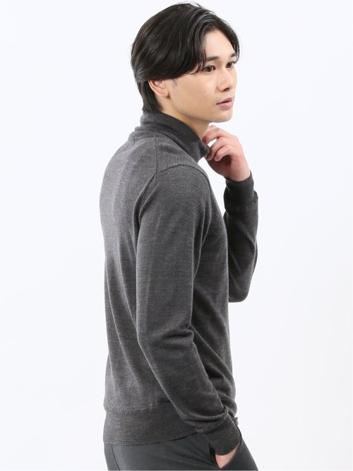 ウォッシャブル ウール混 タートルネックニット