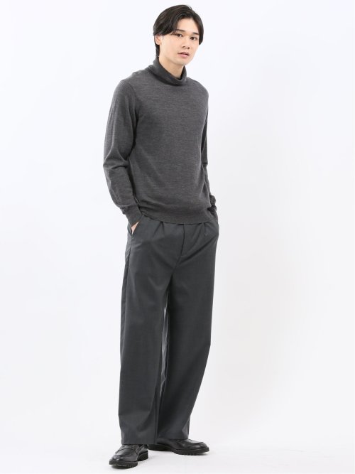 ウォッシャブル ウール混 タートルネックニット