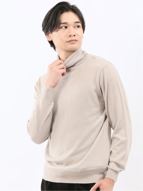 ウォッシャブル ウール混 タートルネックニット